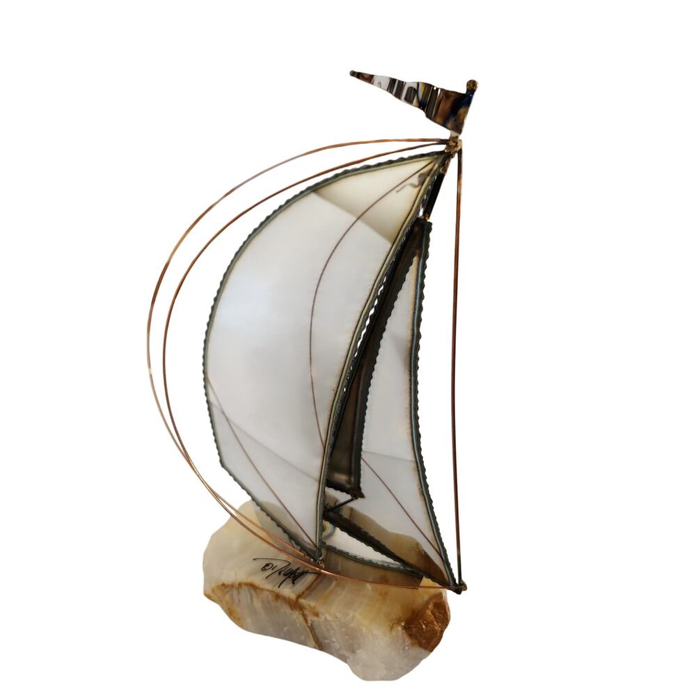 DeMott Brass Sailboat Mid-Century Modern MCM Mounted Sculpture Signed
